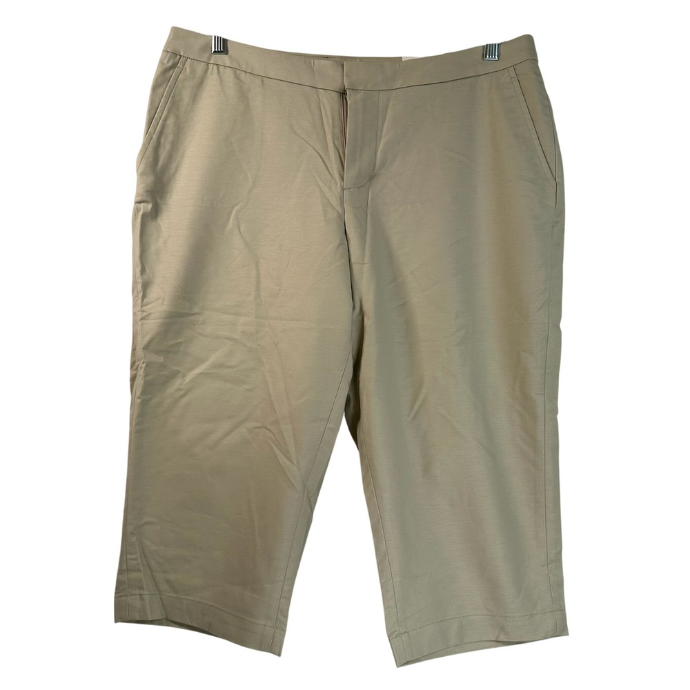Coldwater Creek Natural Double Cloth Cropped Pants Khaki P16 Petite NEW